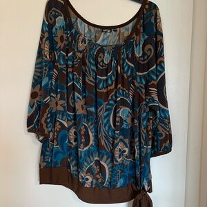 Apt. 9 Women's Blue and Brown Floral Top